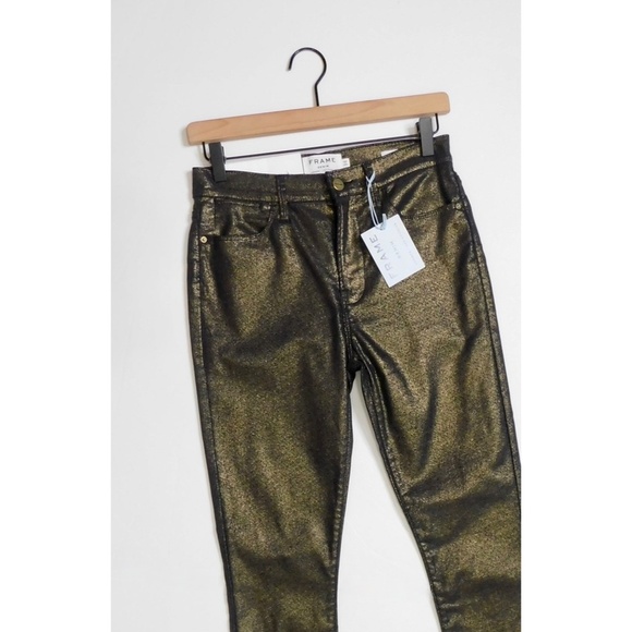 NWT!! FRAME DENIM Le High Skinny High Rise Skinny Fit Old Gold Metallic Size 28 - Picture 4 of 16